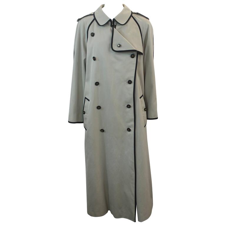Chanel Khaki Trench Coat with Black Trim and Black and Gold "CC" Buttons80's at 1stDibs black
