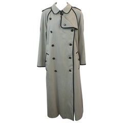 Chanel Khaki Trench Coat with Black Trim and Black & Gold "CC" Buttons-80's 