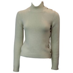 Chanel Ivory Cashmere Knitted Turtleneck with Gold Button Details - 36 - 04A