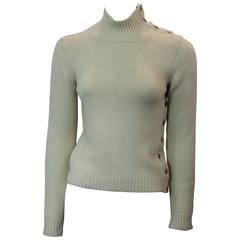 Chanel Ivory Cashmere Knitted Turtleneck with Gold Button Details - 36 - 04A