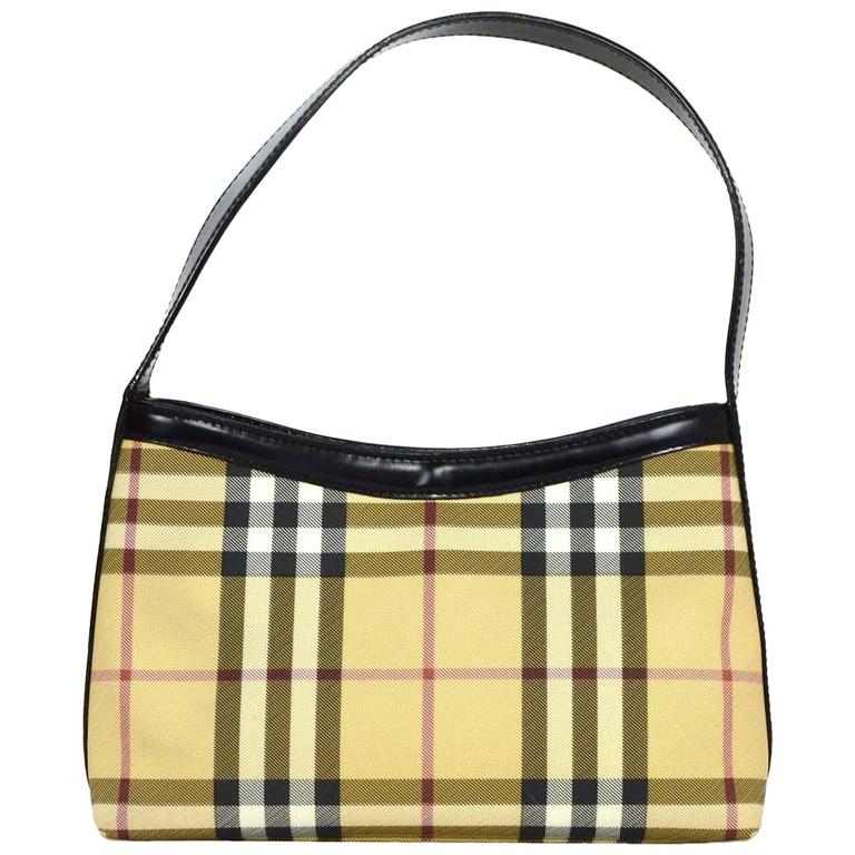 Burberry Small Nova Plaid Shoulder Bag with Leather Trim For Sale at