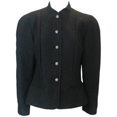 Retro Guy Laroche 1980's Black Silk Blend Evening Jacket - Size 40
