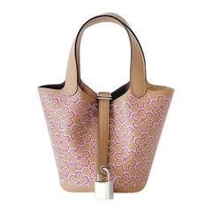 Hermes Micro Luck Daisy Picotin 14 In Chai, Rose And Blanc. Swift Leather. 