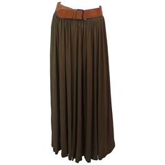 Jean Paul Gaultier Brown Jersey Maxi Wrap Skirt with Luggage Leather Belt - 8