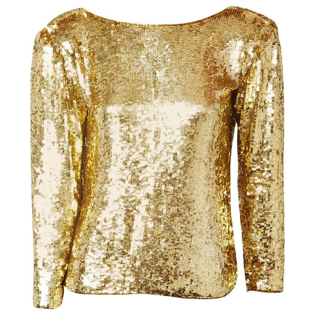 Yves Saint Laurent Gold Sequined Top at 1stDibs | gold sequin top, gold ...