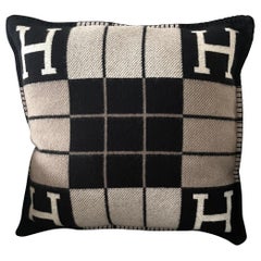 Hermes Pillow Avalon III Black Ecru Wool Cashmere Blend