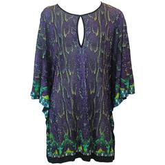 Roberto Cavalli Purple and Lime Snake Printed Knit Oversize Tunic Top - M