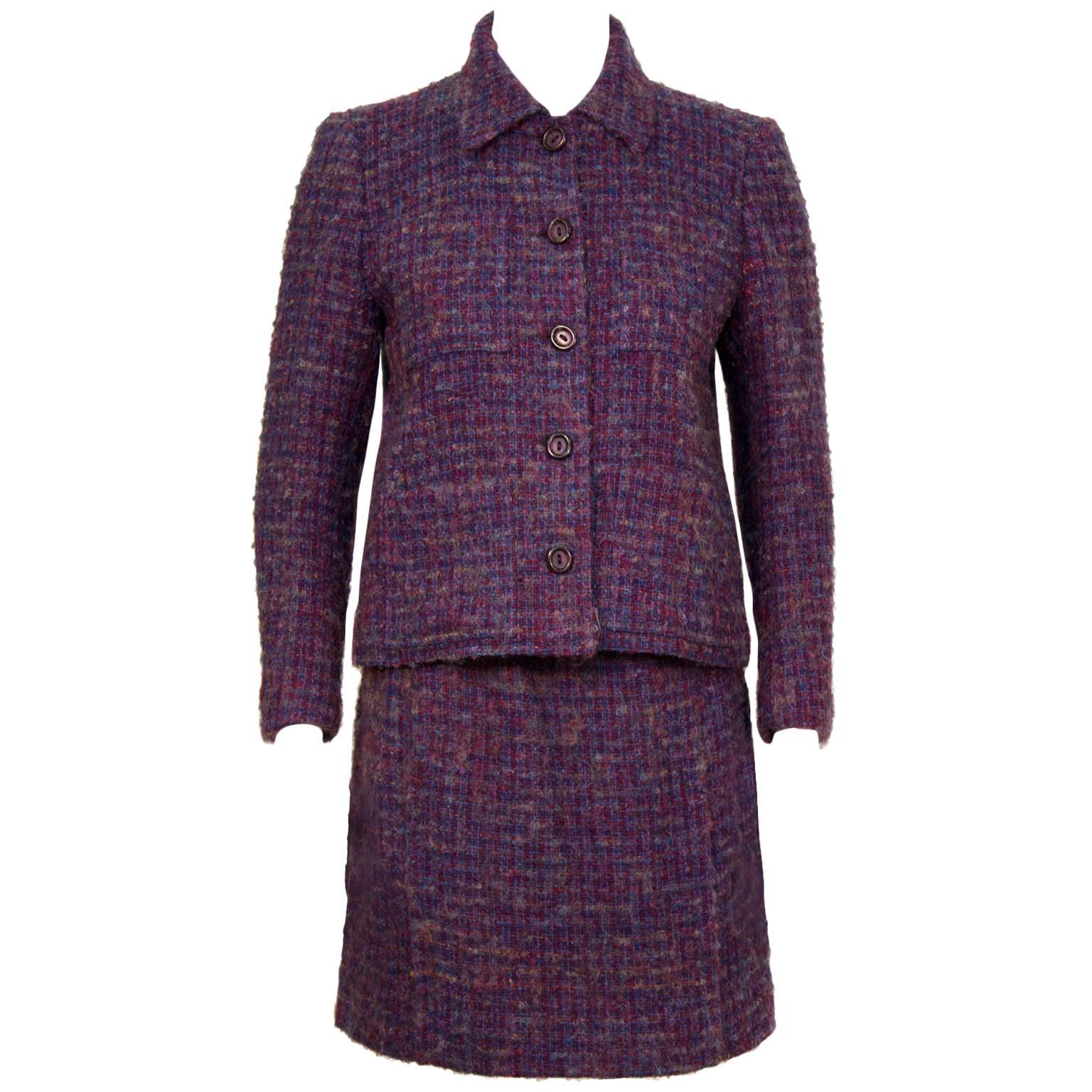 Guy Laroche, gewebter Wollanzug in Violett und Blau, 1960er im Angebot