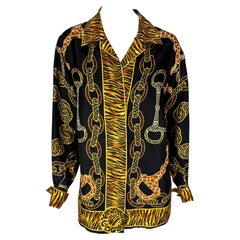 A/I 1993 Gucci Ad Animal Print Horsebit Black Silk 'GG' Cufflink Tunicunic Top