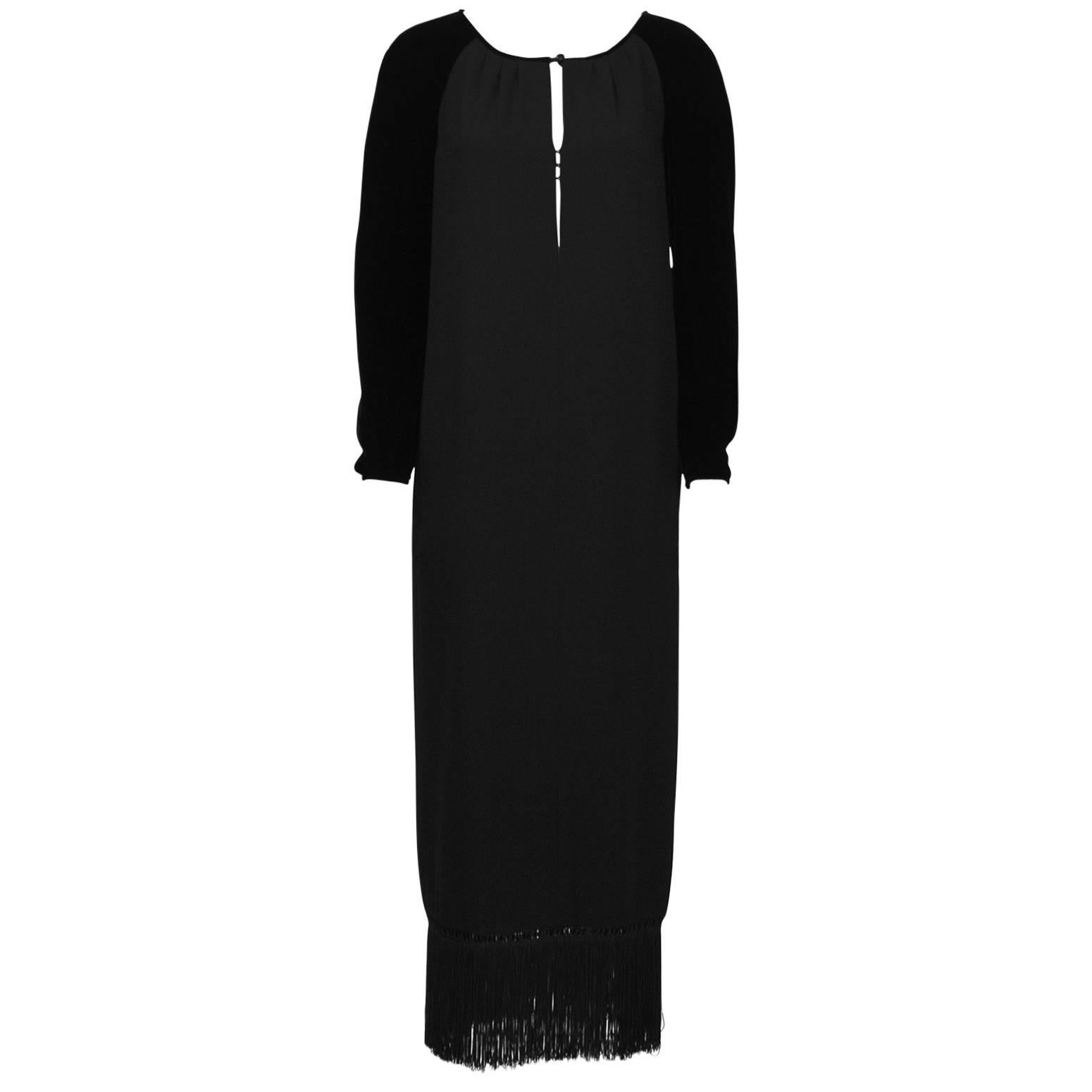 1980's Valentino Black Velvet and Crepe Gown  For Sale