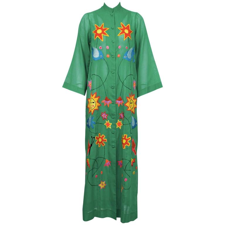 1960 S Green Mexican Cotton Dress With Embroidery For At 1stdibs 1960 S Green Mexican Cotton Dress With Embroidery For