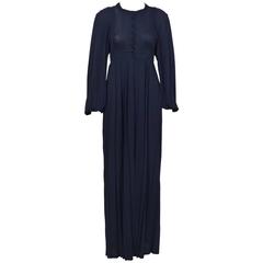 1970's Jean Muir Navy Rayon Jersey Maxi Dress 4