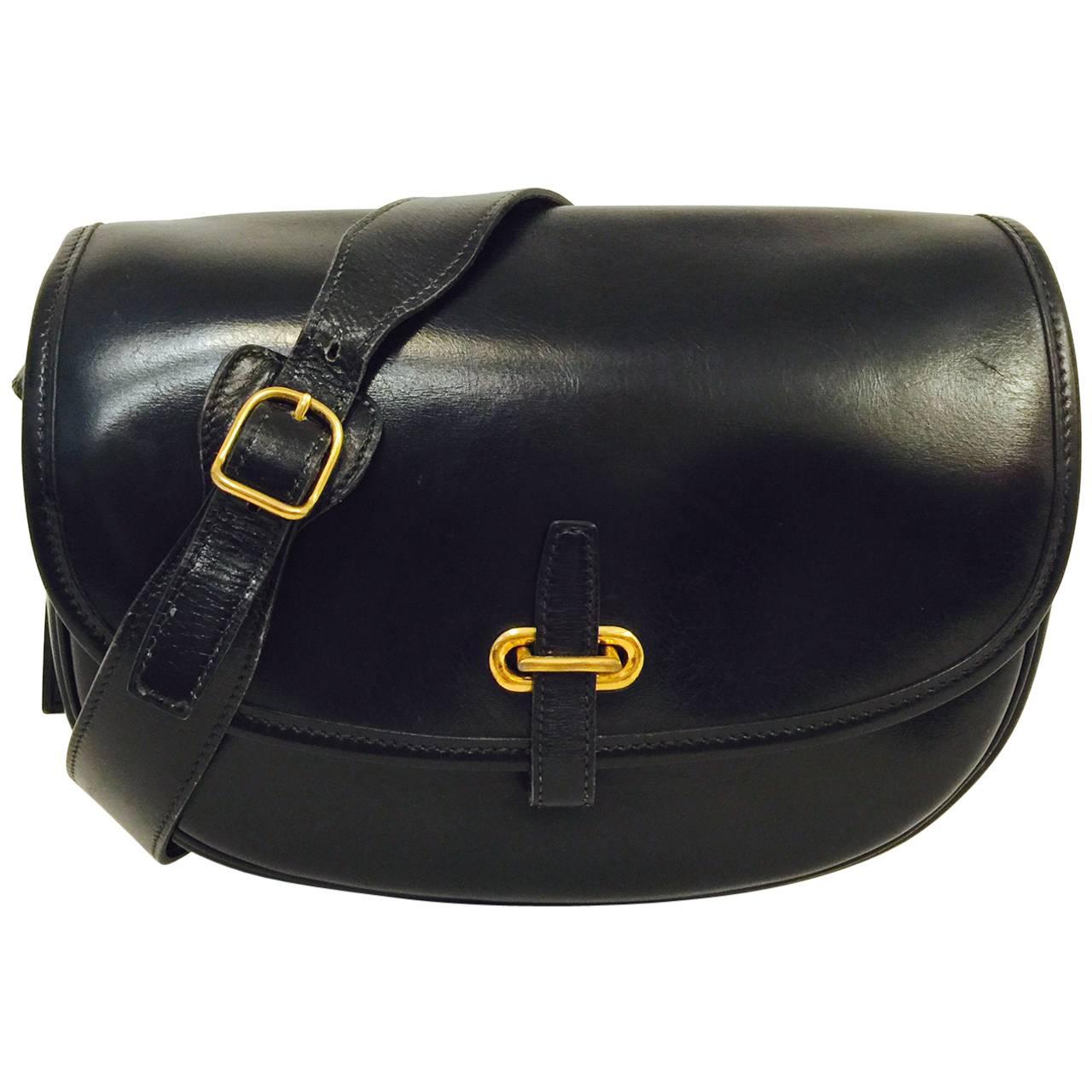 Vintage 1986 Hermes Black Box Leather Balle de Golf Shoulder Bag GHW