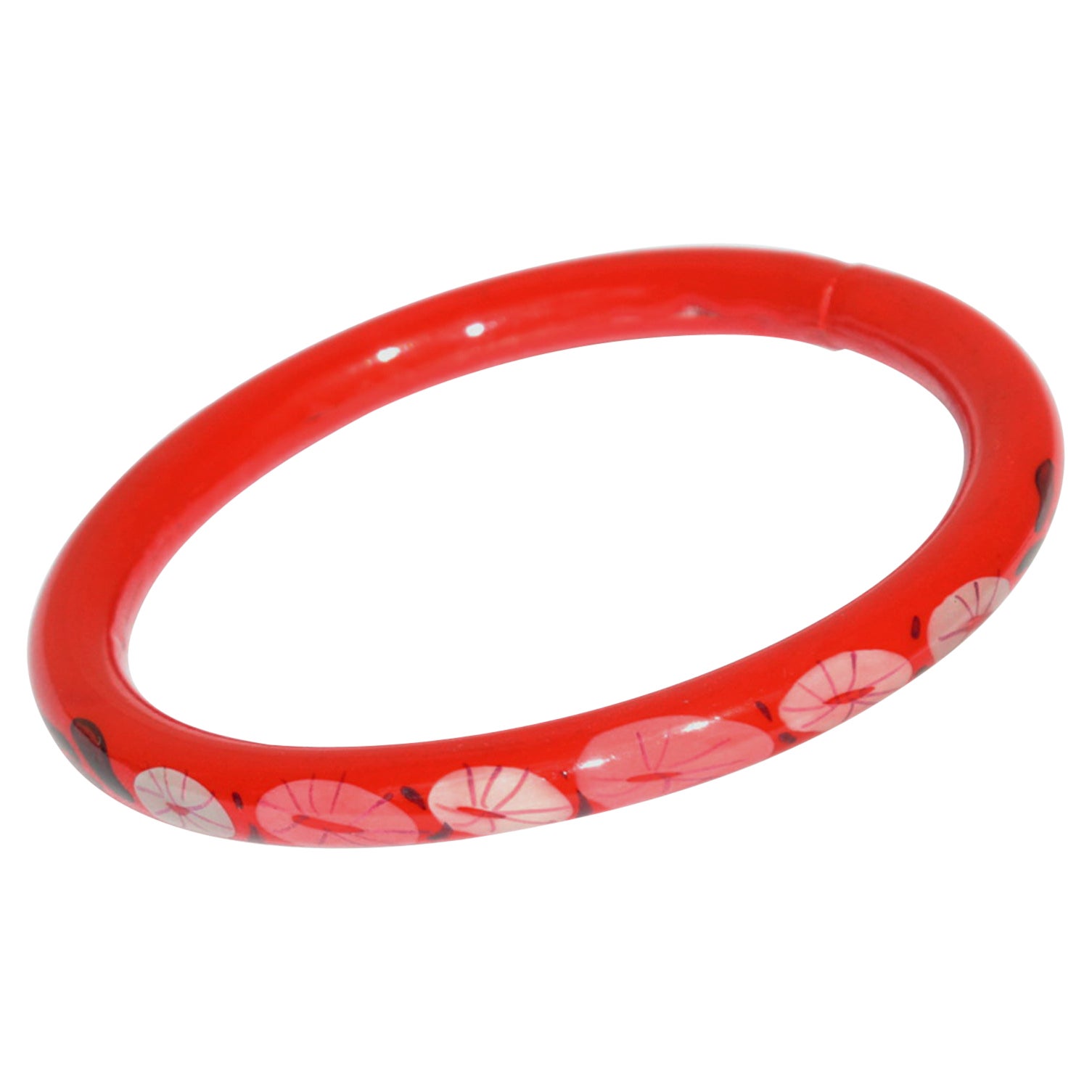 French Art Deco Red Celluloid Bracelet Bangle with Floral Design For Sale