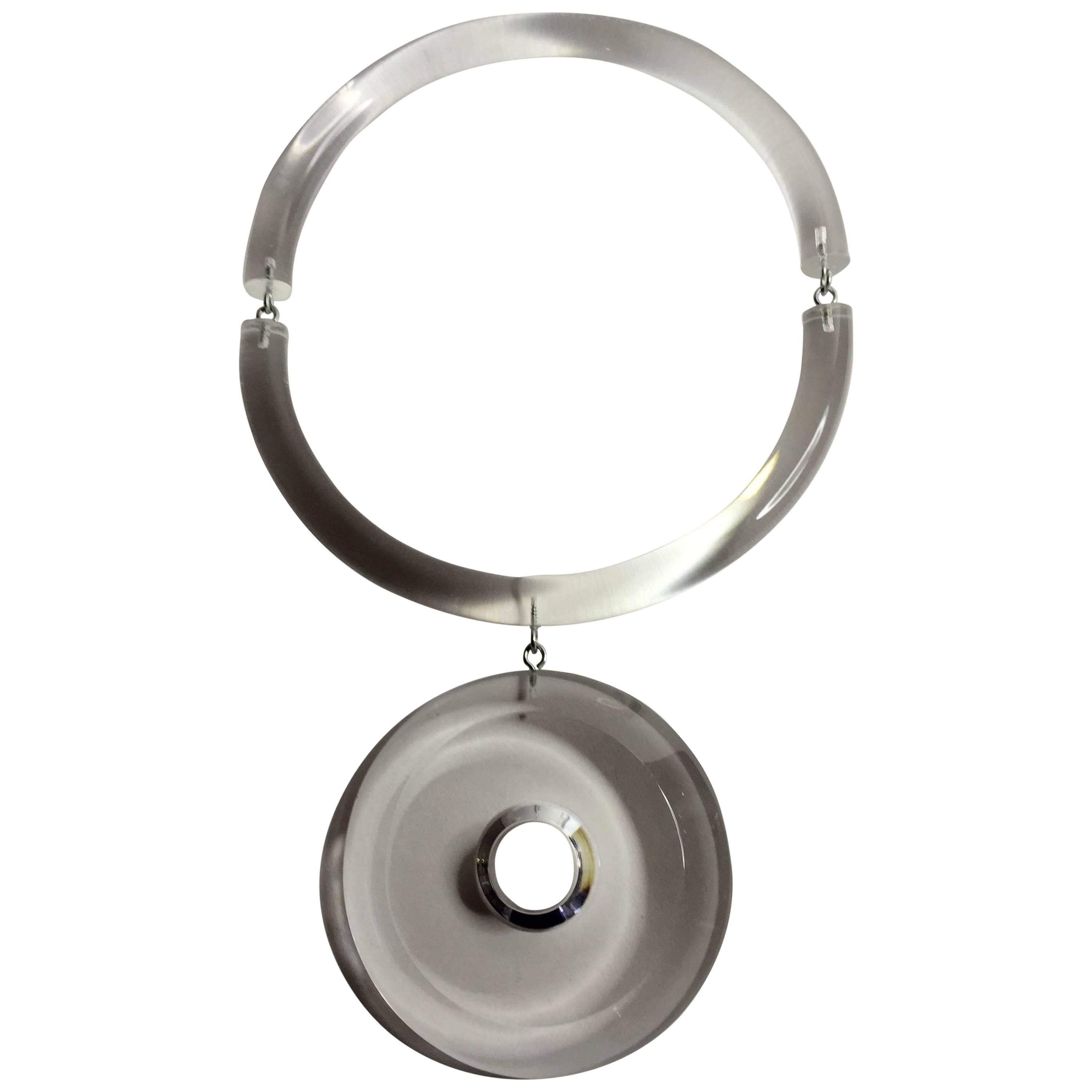 21st Century JUDITH HENDLER Acrylic Neck Ring with Circular PI DISC Pendant For Sale