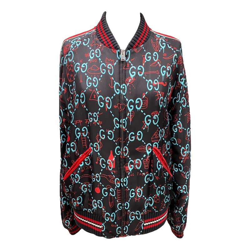Gucci Leather Jacket Light Blue Floreal Embroidery For Sale at 1stDibs
