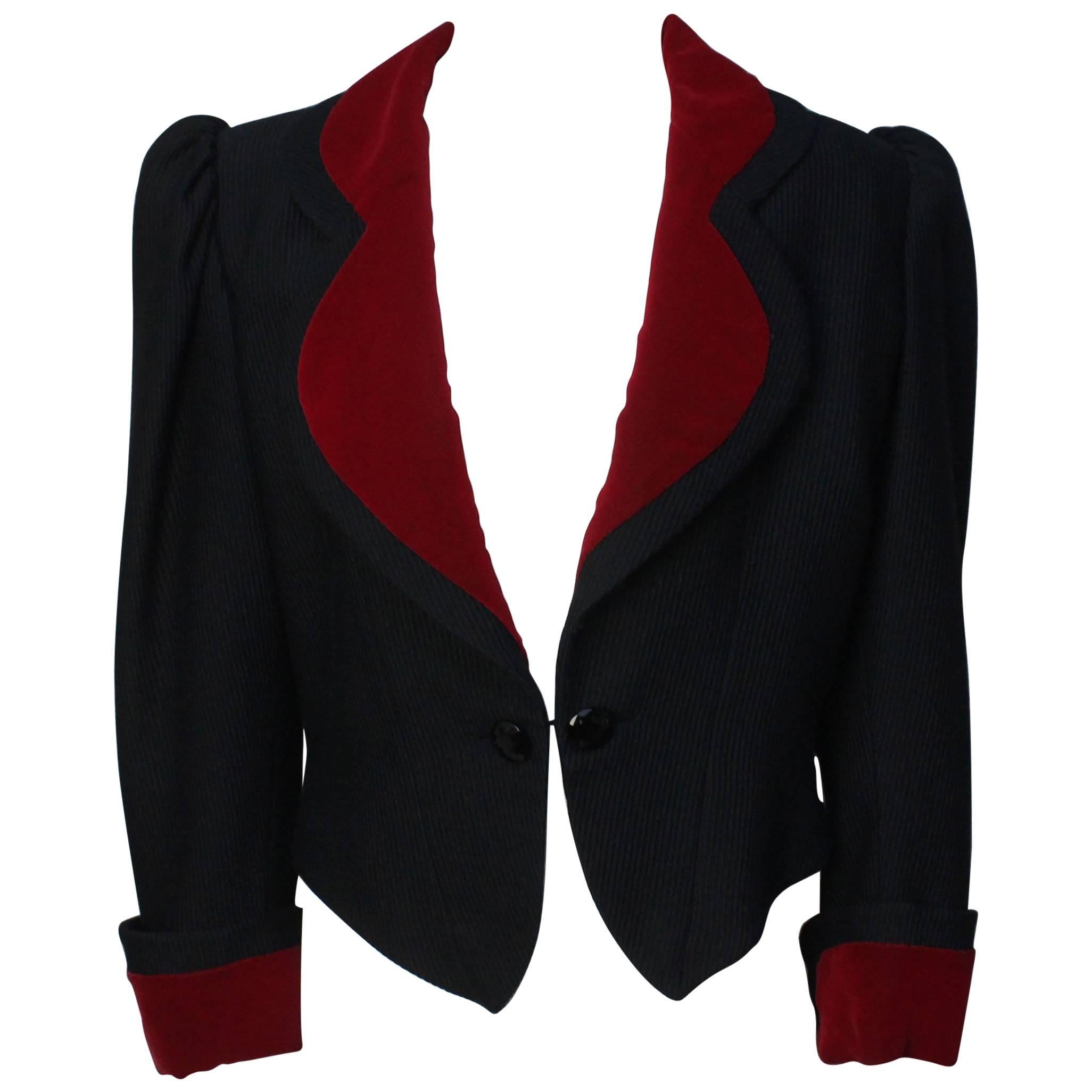 Diane Von Furstenburg Cropped Wool and Velvet Jacket For Sale