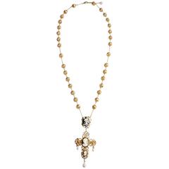 Dolce & Gabbana NEW Cameo Gold Pearl Pendant Long Chain Necklace