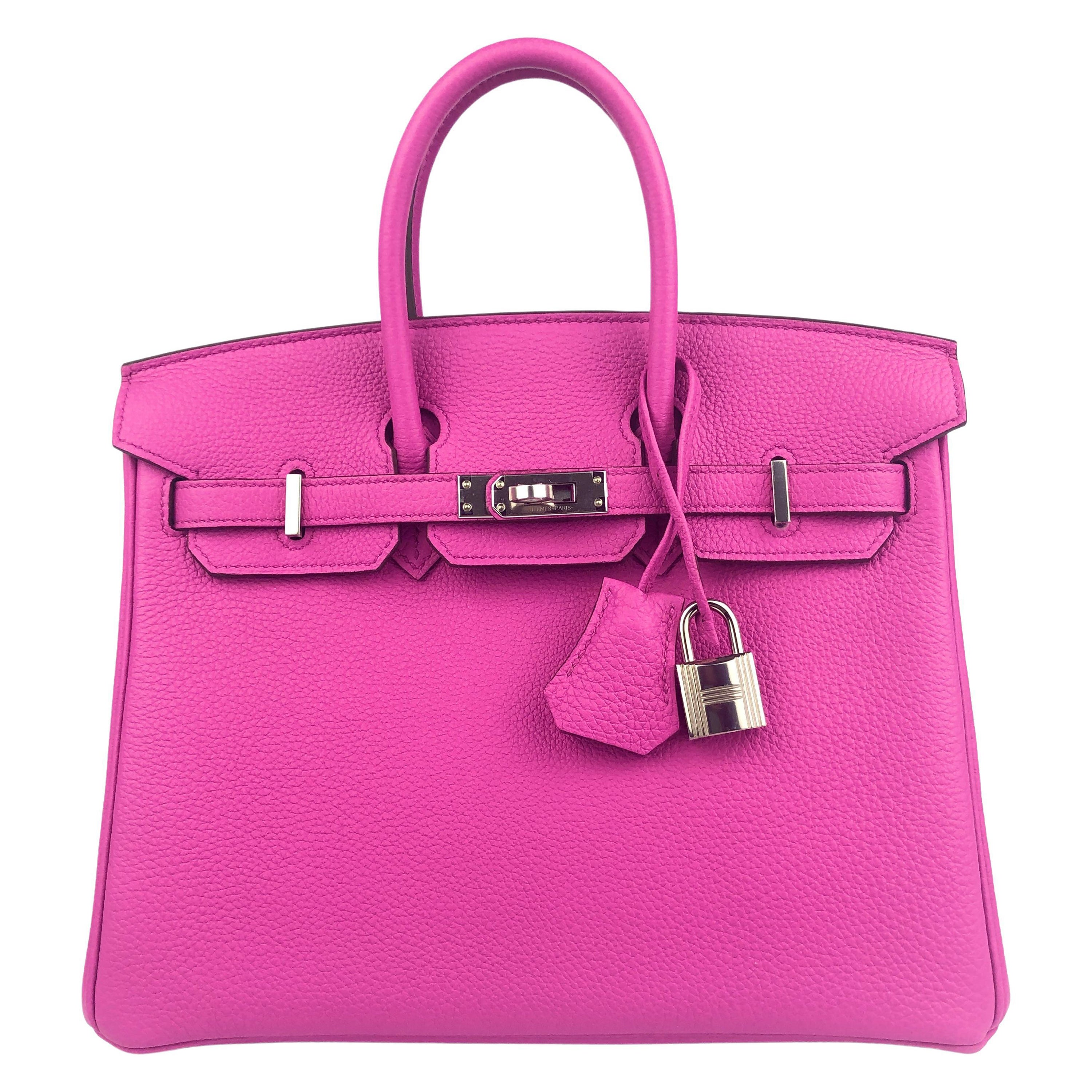 Hermes Birkin 25 Magnolia Pink Purple Togo Leather Palladium Hardware