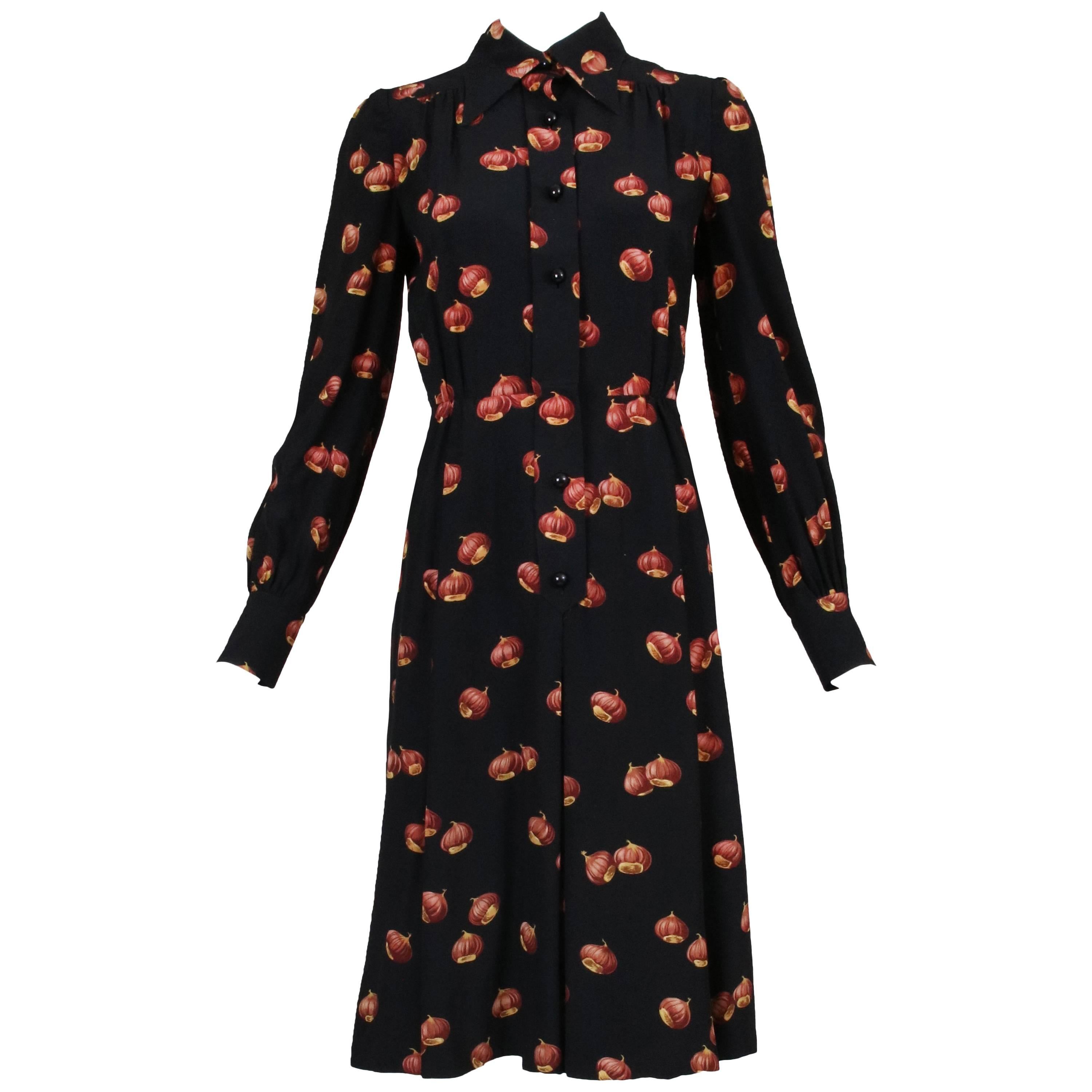 Classic 1970s Valentino Chestnut Print Silk Day Dress