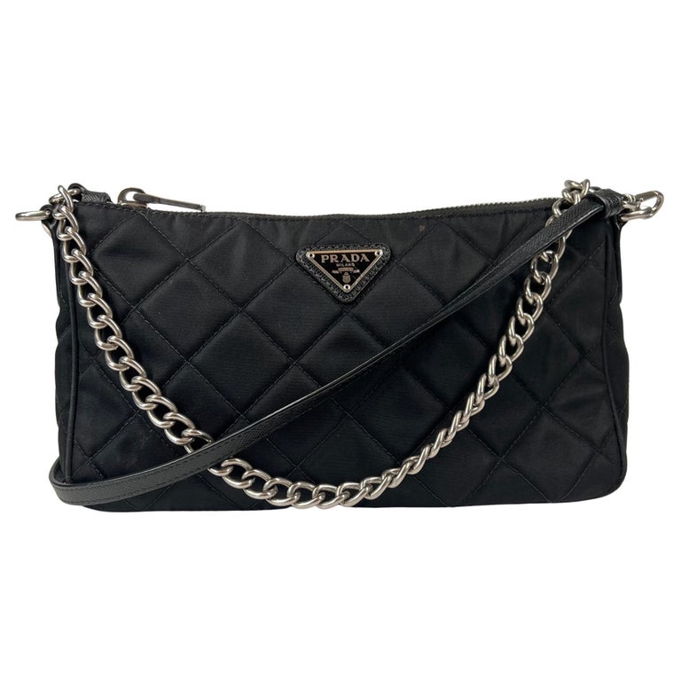 Prada Quilted Tessuto Nylon Chain Black Convertible Shoulder Bag ...