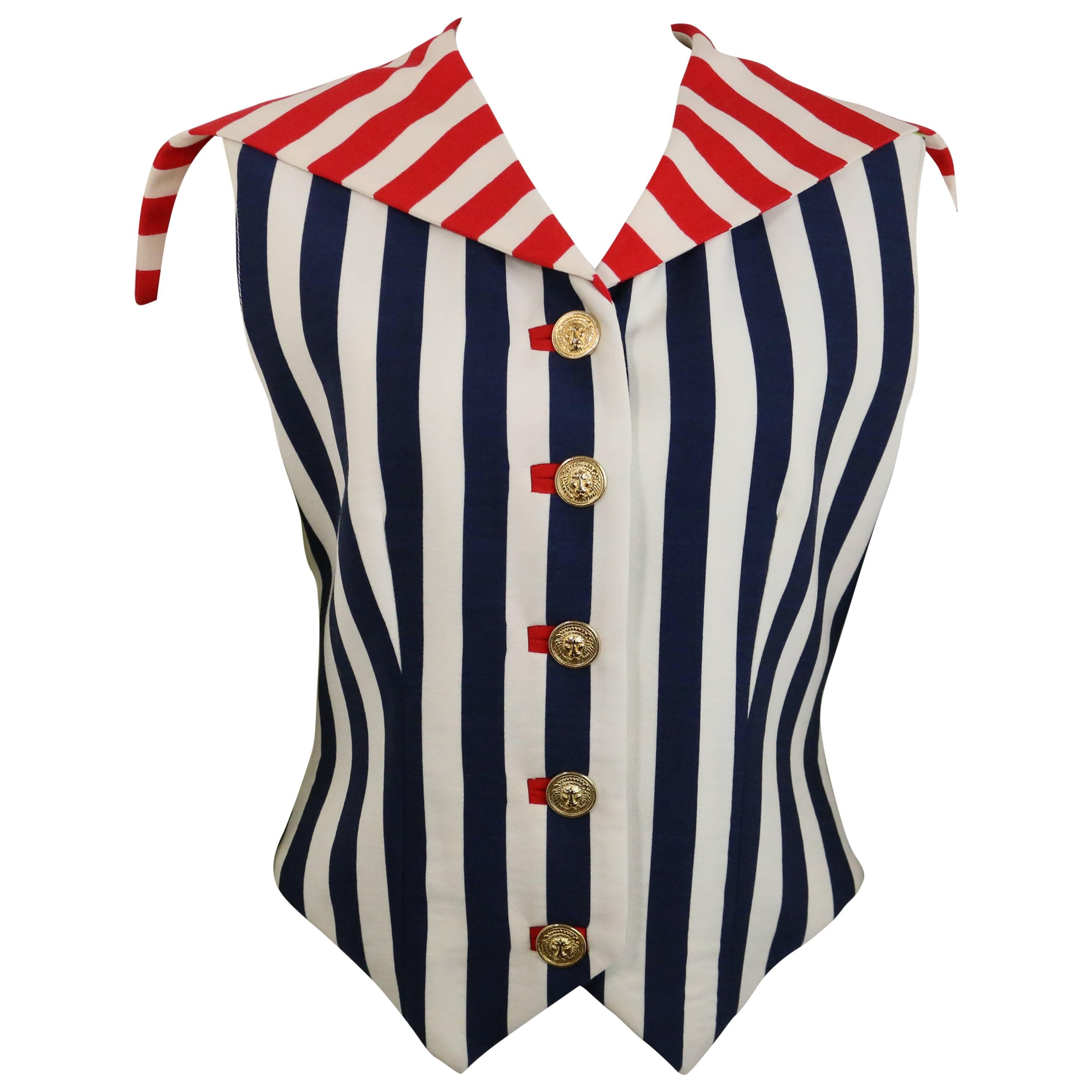  Versus By Gianni Versace Colour Blocked Stripes Cropped Vest  For Sale