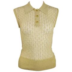Vintage Chanel Gold Metallic Crochet Sleeveless Top 