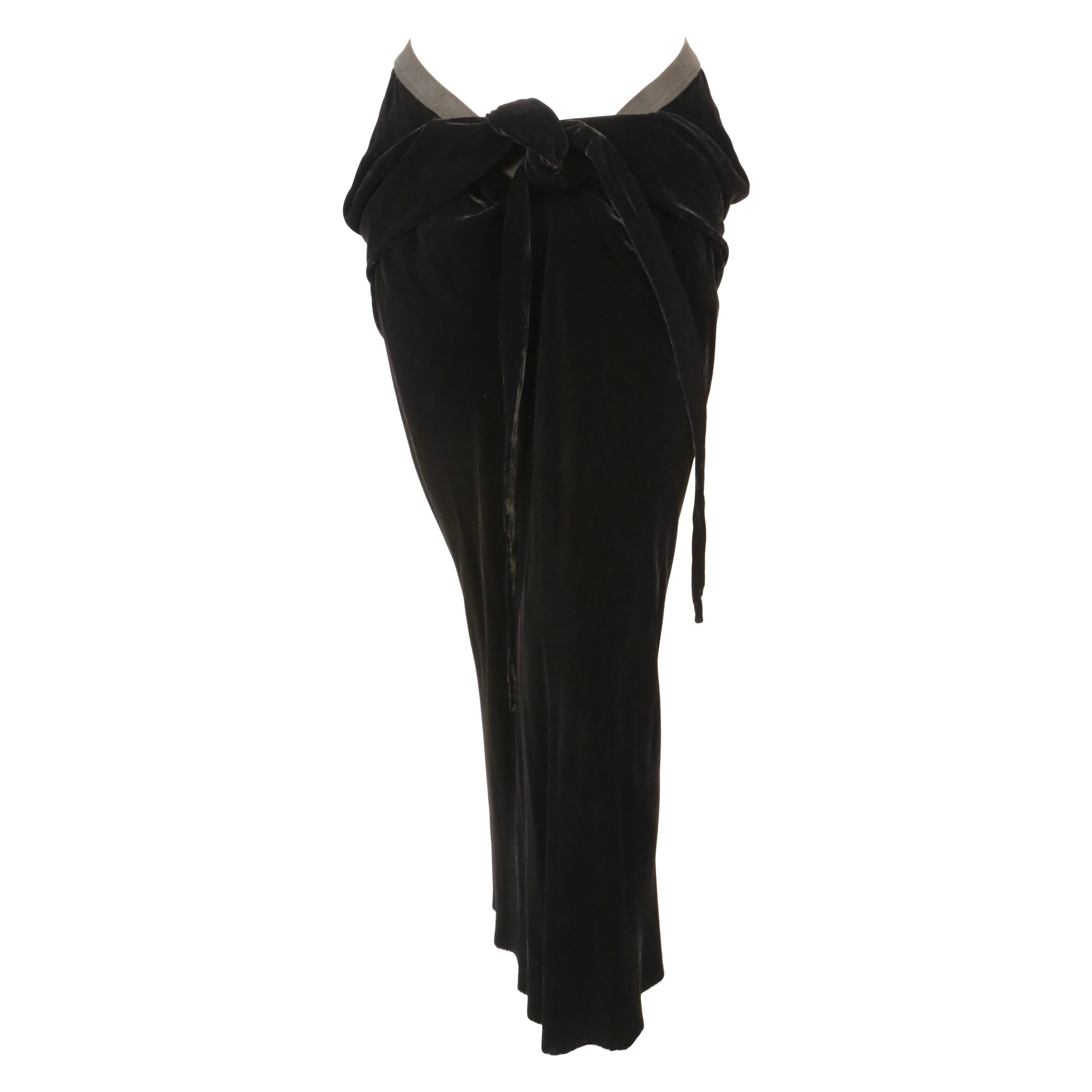 2005 RICK OWENS MOOG black draped velvet RUNWAY skirt with front tie 