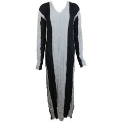 Issey Miyake Black/Grey Striped Pleated Long Dress 