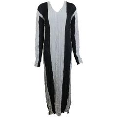 Issey Miyake Black/Grey Striped Pleated Long Dress 2