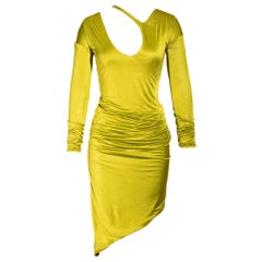 c. 2003 Gucci by Tom Ford Asymmetrical Chartreuse Long Sleeve Dress