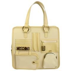 Vintage Moschino Cream Nylon/Leather Tote Bag With Strap