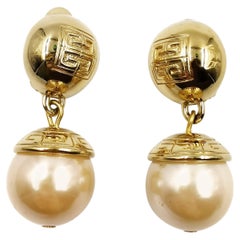 Givenchy Vintage Jumbo Oversized Pearl Gold Drop Clip On Earrings