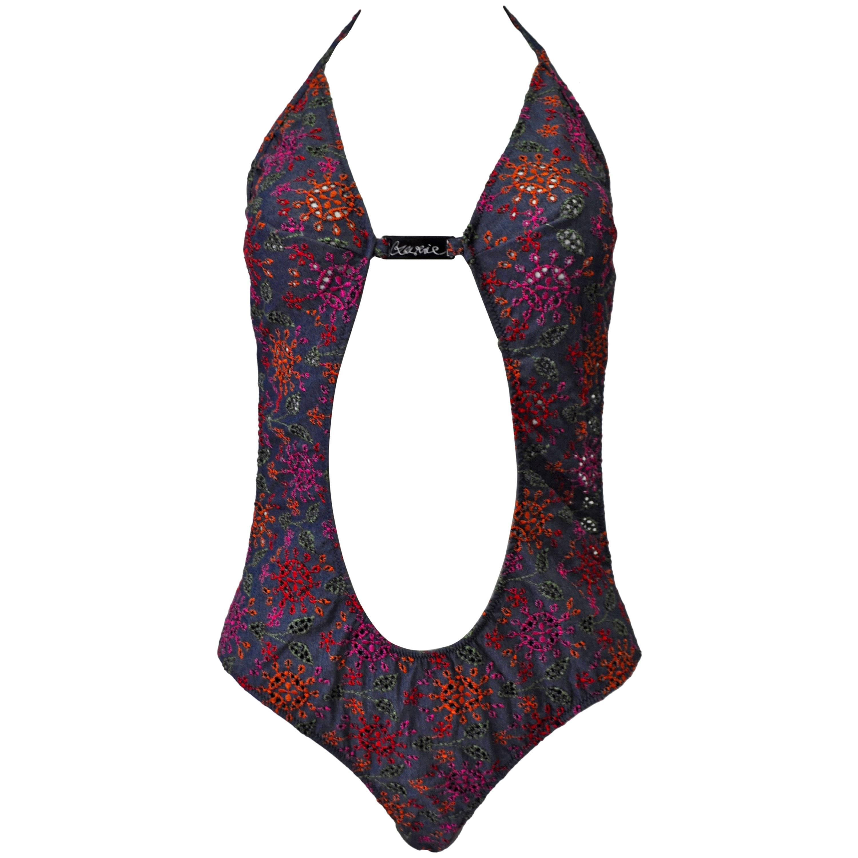 Exceptional Christian Lacroix Pool & Beach Cut-Out Eyelet Lace Swimsuit For Sale