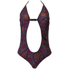 Retro Exceptional Christian Lacroix Pool & Beach Cut-Out Eyelet Lace Swimsuit