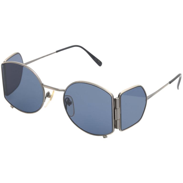 JEAN-PAUL GAULTIER Vintage Side Shield Steampunk sunglasses Eyewear 56-9172 Silverx navy