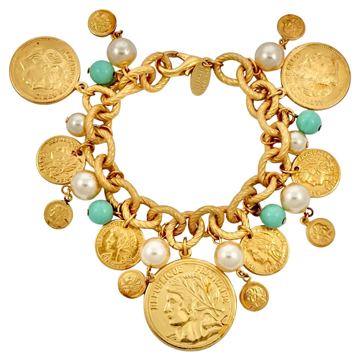 Vintage Mexican Gold Coins Seven Charms Bracelet at 1stDibs mexican gold bracelets, mexican