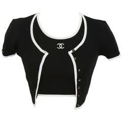 Chanel Vintage Cruise 1995 Ivory White Black Logo Cashmere 95C Cardigan