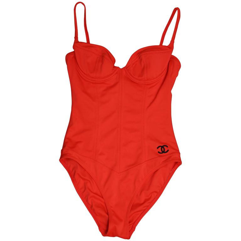 Vintage Chanel 1995 Red Swimsuits Seen on Claudia Schiffer 1stDibs chanel blue swimsuit, vintage chanel claudia schiffer swimsuit