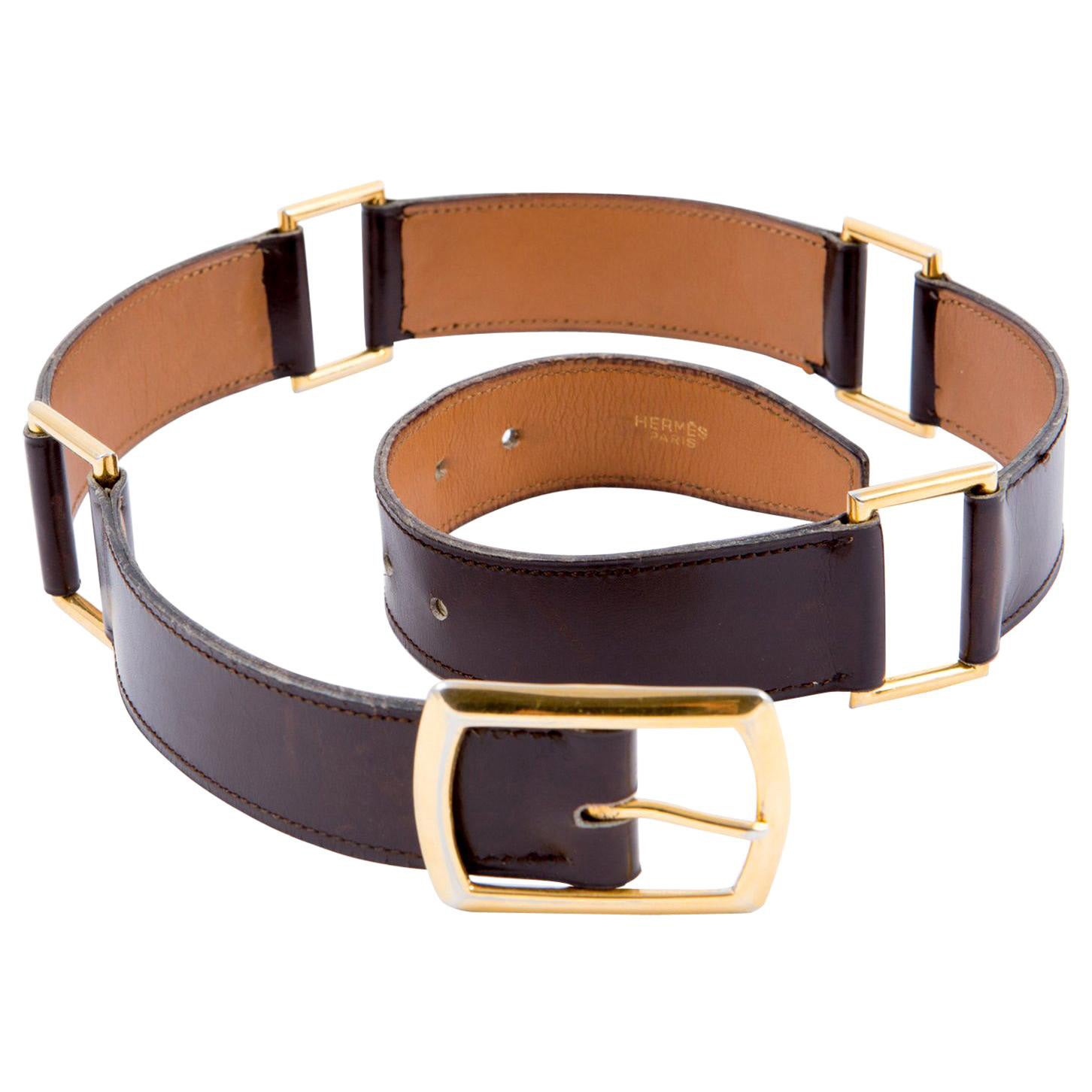 Hermes Brown Box Leather Belt  For Sale