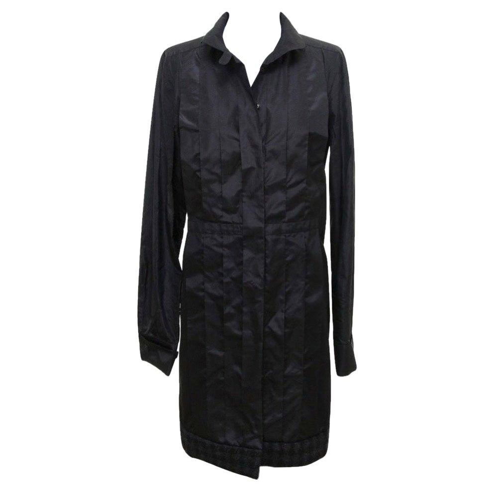 Chanel Black Silk Taffeta Coat Dress Cashmere Trim Button Down Sz 40 08A 2008 For Sale