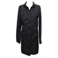 Chanel Black Silk Taffeta Coat Dress Cashmere Trim Button Down Sz 40 08A 2008