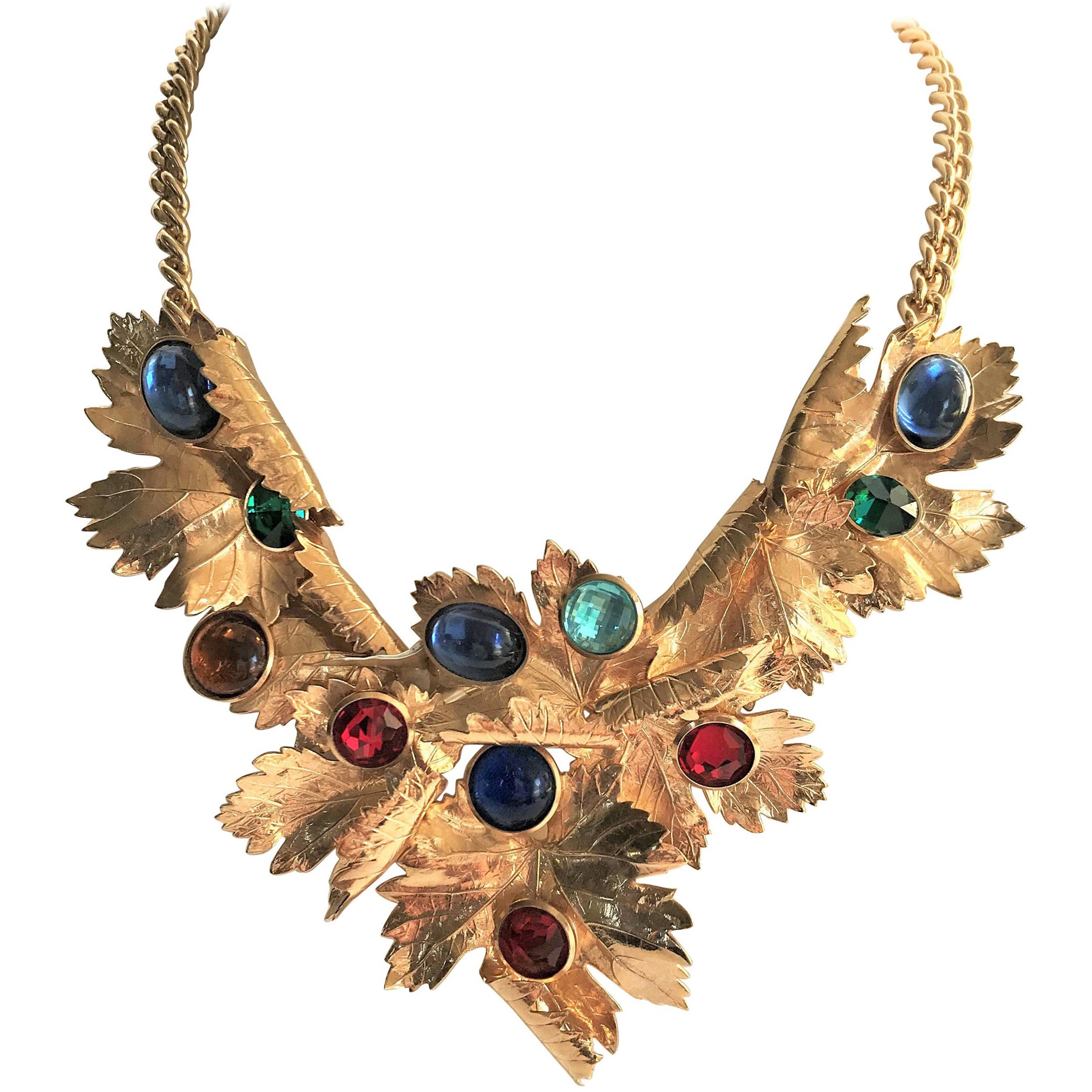 Christian. Dior maple leaves collier, sign. Ch. Dior Germany  gold plated 1990s For Sale
