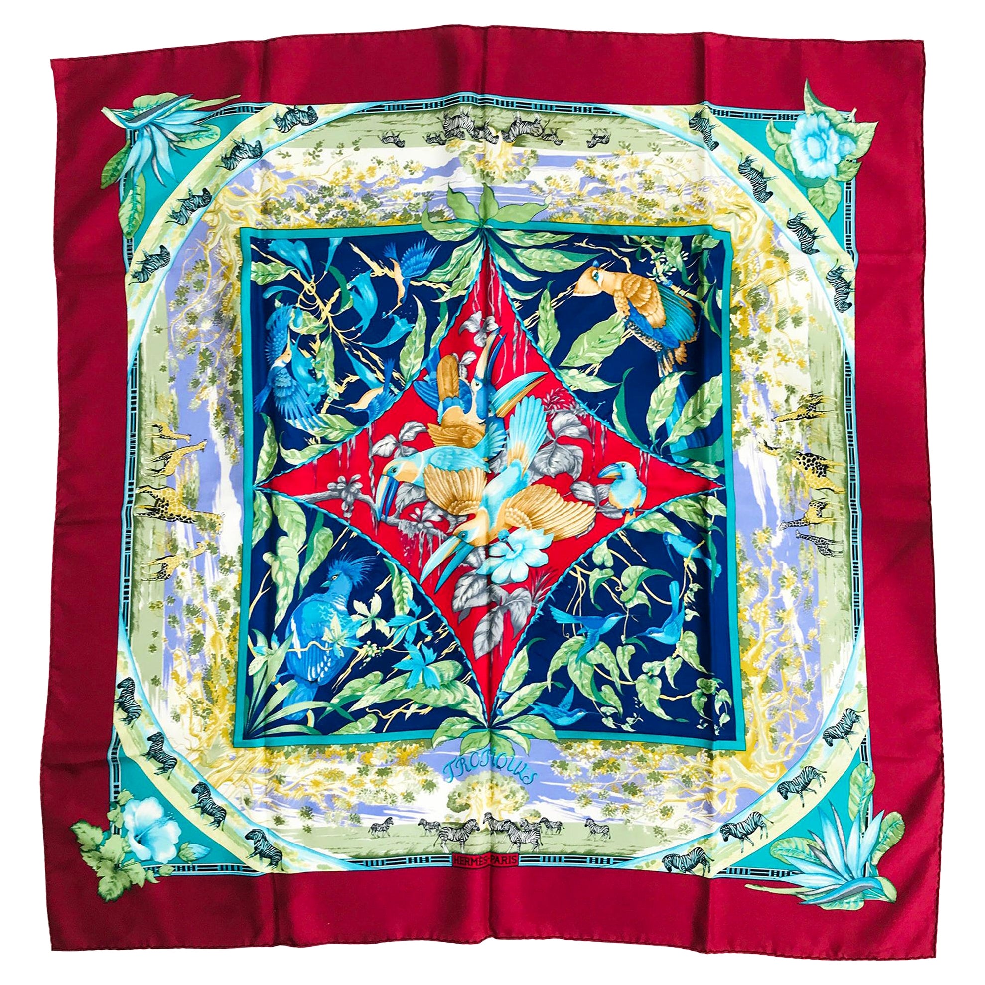 Foulard en sergé de soie Hermès Tropiques de Laurence Bourthoumieux 36" x 36"