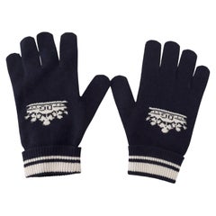 Dolce & Gabbana Blue White Cashmere Crown Warm Soft Autumn Winter Gloves DG 