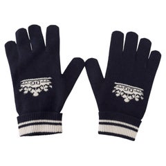 Dolce & Gabbana Blue White Cashmere Crown Warm Soft Autumn Winter Gloves DG