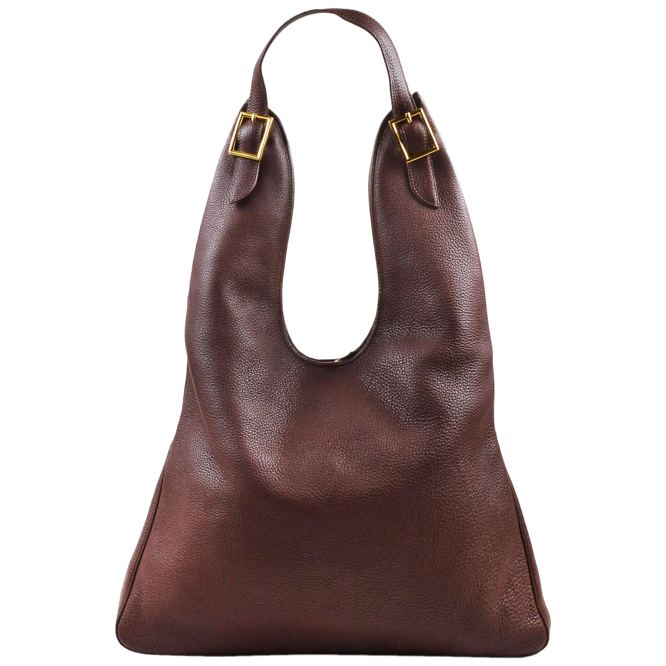 Hermes Burgundy Clemence Leather "Massai GM" Dual Zip Square Shoulder Bag For Sale