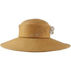 Suzanne Couture Millinery Luggage Straw Hat with Lucite Pins 