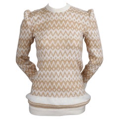 1980's VALENTINO cream and tan sweater with puff shoulders
