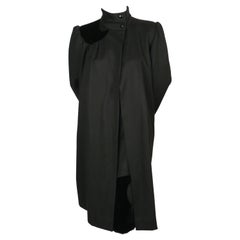 1980's VALENTINO black wool coat and matching skirt with velvet detail